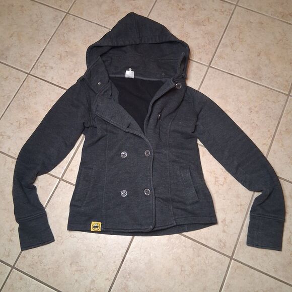 Women’s Buffalo Wild Wings Wool Grey Hooded Peacoat Button Up Jacket Size Large - Picture 1 of 7